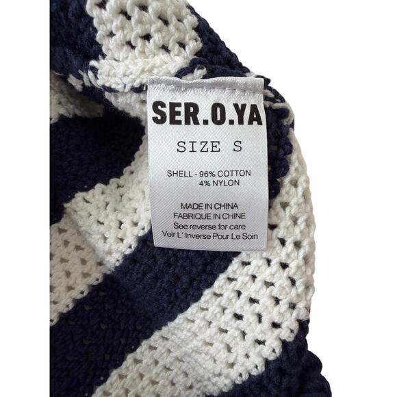 SEROYA Sienna Mini Dress Striped Crochet Knit Mini NWT Small Nautical Preppy - Picture 11 of 11